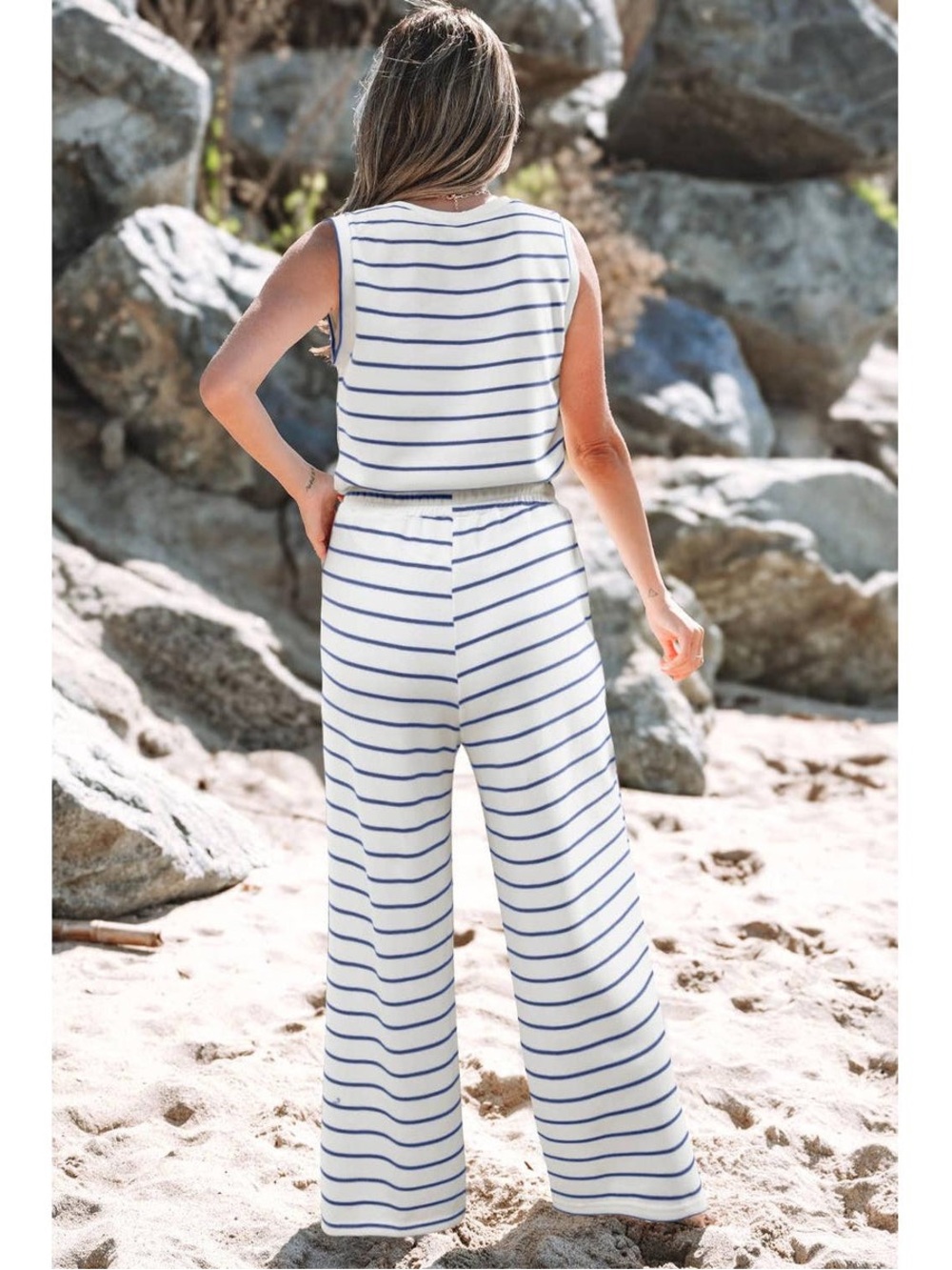 Royal and Reese Tierra Striped Round Neck Top and Pants Set Size Large NWT - Picture 2 of 7